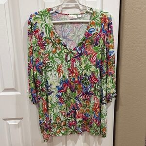 Belle by Kim Gravel Floral V-Neck Women's Top - size 3X